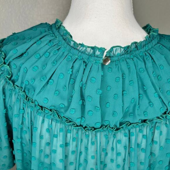J.Crew green short sleeve blouse with inner removable tank ruffle collar size S - Picture 4 of 14